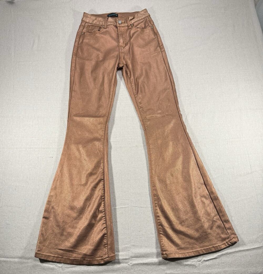 Sterling Kreek Women's Rose Gold Metallic Bell Bottom Jeans Size 3/4 Disco Pants